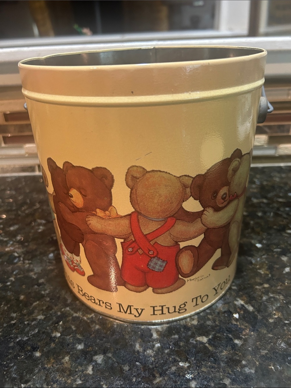Vintage Yellow Teddy Bears Decorative Tin Bucket